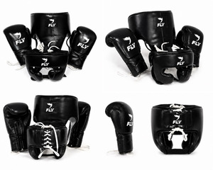 Premium Leather Boxing Gloves Headgear and Groin Guard Set for Training Sparring and Fitness Protection - Product Image 2