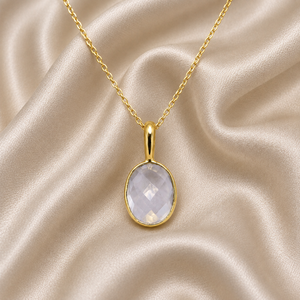 Collier chaîne en quartz cristal pierre de naissance |   Collier avec pendentif en pierre précieuse plaqué or |   Bijoux de mode élégants faits à la main, cadeau pour elle - Product Image 1