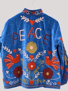 Hand Embroidered Floral <b>Velvet</b> Jacket Mandarin Collar Full Sleeve Zipper Closure Adult Women's Winter Blouson Style - Product Image 5