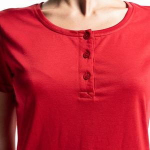 Red Women's Short Sleeve Henley T-Shirt Square-Neck Button Down Henley Top Women Street Style Henley Tee Shirts Women - Product Image 4