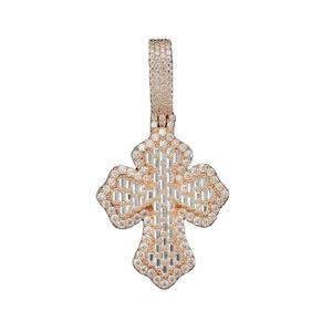 SM bijoux élégant or Rose bijoux Sterling Moissanite diamant Baguette croix pendentif Vintage Hip Hop mode pendentifs rétro - Product Image 1
