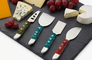 Beaded <b>Cheese</b> <b>Knife</b> <b>Set</b> Stainless Steel 4-Piece Handcrafted Handles Colorful Design For Serving <b>Cheese</b> And Hotel Use - Product Image 3