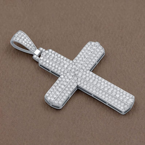 Silver/Platinum Plated Alloy Cross Pendant Brilliant Cut Diamonds Channel Set Religious Unisex Charm SV JEWELS IGI Certified - Product Image 2