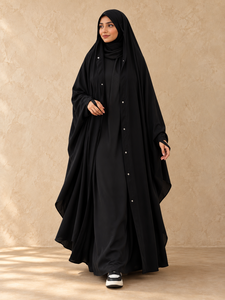 Elegant Matte Black <b>Chiffon</b> Abaya Front Buttons for Muslim Women Modest Islamic Wear Hajj Umrah Prayer Four-Way Stretch <b>Maxi</b> - Product Image 3