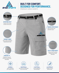 Mens Lightweight Quick Dry Breathable <b>Canvas</b> Cargo Hiking Shorts Elastic Waist Belt Multi Pocket Outdoor Travel Fishing Camping - Product Image 4