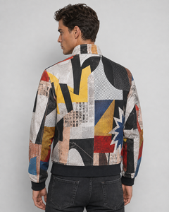 <b>Men's</b> Patchwork Bomber <b>Jacket</b> Stand Collar Zipper Closure Casual Style Polyester Cotton Blend Autumn Wear Bomber <b>Jacket</b> - Product Image 4