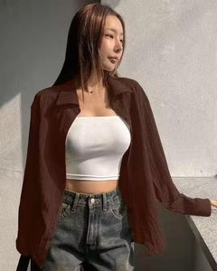 Women's Knitted Shirt Collar Blouse Solid Color Long Sleeve Loose Fit Casual <b>Top</b> Full Sleeve Elastic Fabric All Seasons Wear - Product Image 3