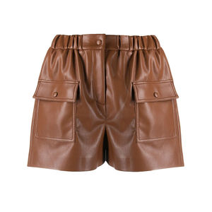 LUXE ATTIRE INDUSTRY Women PU Leather Skorts High Waist Elastic Waist <b>Wide</b> <b>Leg</b> Casual Knitted Loose Fit Solid Pattern Custom - Product Image 1
