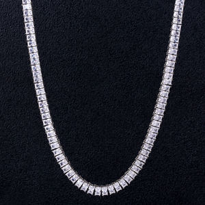 Hot Selling Iced Out VVS Diamond Tennis <b>Necklace</b> Emerald Cut White Solid <b>Gold</b> LAB Grown Diamond Tennis <b>Chain</b> - Product Image 1