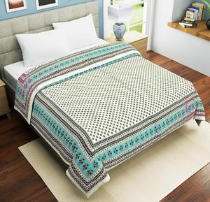 KHATI HOUSE Handmade Printed Knitted Traditional Cotton <b>Quilt</b> <b>Single</b> Bed Size 85 X 55 Inches Lightweight All-Season Home Decor - Product Image 1