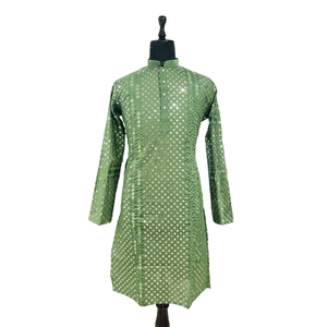 ATRACTIVO ALGODÓN SECUENCIA TRABAJO HOMBRE KURTA CON PIJAMA PERROT VERDE Achkan Bandhgala Sherwani - Product Image 1