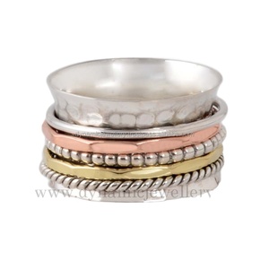 Handmade Beautiful Sterling Silver <b>Stress</b> Free Spinner Plain <b>Rings</b> Wholesale Brass and Copper Inlay Bezel Setting - Product Image 1