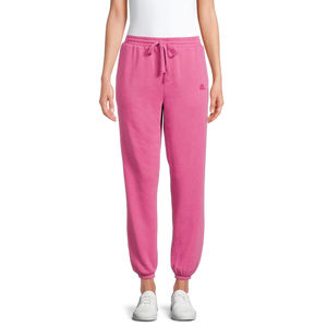 Pantalones deportivos de forro polar morado para mujer con cintura con cordón y logotipo en la pierna derecha, informales, de longitud completa, para otoño - Product Image 1