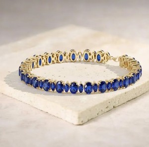 Pulsera de Zafiro Azul Cultivado en Laboratorio, Plata de Ley, Oro, Amuleto de Lujo, Elegante Piedra Preciosa, Joyería Fina Hecha a Mano, Regalo para Mujer - Product Image 3