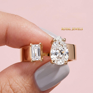 Gold Color Two Stone moissanite Diamond <b>Ring</b> Pear Cut Oval and Rectangular <b>Crystal</b> Wedding silver Jewelry - Product Image 3