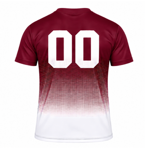 Burgundy and <b>White</b> Gradient Sublimation T <b>Shirt</b> <b>Men</b> <b>Short</b> <b>Sleeve</b> Crew Neck Custom Printed Sports Training Performance Athletic - Product Image 2