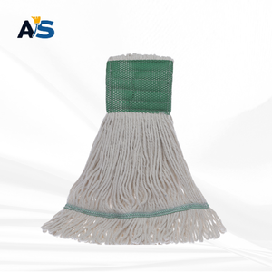 A&S Heavy Duty Natural White Cotton <b>Mop</b> Head multi-ply <b>twisted</b> yarn with 5" Green Head Band with Light Green Tail Band Loop End - Product Image 1