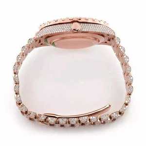 Luxury Business Iced Out Moissanite Watch Rose Gold Green Dial for <b>Automatic</b> Mechanical Diamond Butterfly Clasp - Product Image 3