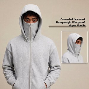 Custom Mens Minimal Streetwear Zip <b>Hoodie</b> Full Cover Mask Hood Winter Double Hood Solid Color Modern Casual Sweatshirt - Product Image 6