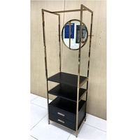 Meuble de rangement moderne et polyvalent en métal pour chambre à coucher, avec miroir et 2 tiroirs, en chêne noir, pour salon, salle de bain, hôtel, hôpital, salle de sport