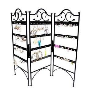 Metal Jewelry Organizer Stand with Three Panels and Multiple <b>Hooks</b> for <b>Earrings</b> and Necklaces - Product Image 3