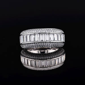 Anillo de Diamantes Baguette Icedout para Hombre, Plata 925, Estilo Hip Hop Bling, Anillo de Boda de Moissanita con Engaste de Canal, Anillo Ancho de Declaración - Product Image 1