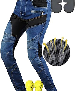 Jean en denim noir sur mesure pour moto et course automobile, respirant, séchage rapide, grande taille, protection des genoux, avec logo - Product Image 3