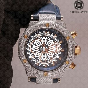 Charm Jewells Stainless Steel Diamond <b>Watch</b> Square Analog Dial Sapphire Crystal Luxury Fashion Men's Chronograph 43mm - Product Image 5