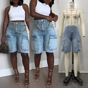 2025 Winter Mid Waist Regular <b>Boot</b> Cut Denim Cargo Shorts Plus Size Quick Dry <b>Vintage</b> Nylon/Cotton Medium Wash Illusion Women - Product Image 5