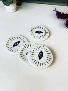 Ensemble de sous-verres en marbre blanc motif œil porte-bonheur, sous-verres artisanaux en marbre, prix de gros, décoration intérieure et coffret cadeau - Product Image 2
