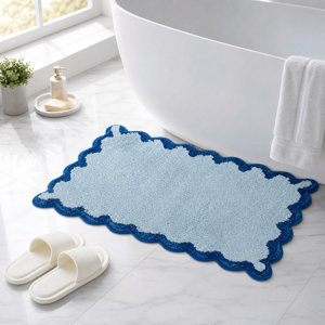 Alfombra de Baño Azul con Borde Ondulado, Ultra Suave y Afelpada, Lavable a Máquina, Venta al Por Mayor - Product Image 4