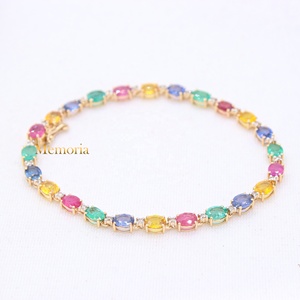 Handmade 18K Yellow Gold Multi Stone Tennis <b>Bracelet</b> for Women-IGI Certified Anniversary Engagement Party & Wedding Gift Jewelry - Product Image 1