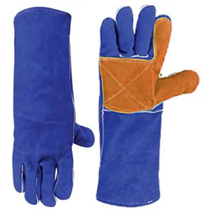 Heavy-Duty Leather Welder Gloves Long Cuff <b>Cow</b> Split Reinforced Smooth Texture Spark and Heat Resistant for Safety - Product Image 4