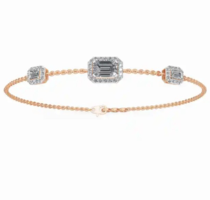 Essence of Emerald Halo Diamond Chain Bracelet 9kt 14kt 18kt Yellow <b>Rose</b> White <b>Gold</b> 1.360 Carats 53 Diamonds Luxury Fine Jewelry - Product Image 4