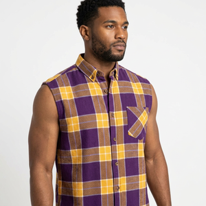 Camiseta de Algodón 100% Personalizada para Hombre, Color Morado, Amarillo y Marrón, Estilo Vintage, Franela a Cuadros, Tejido Grueso, 220g - Product Image 4