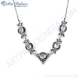 Collier Statement Phases de Lune Vintage Art Palace avec Zircon Cubique Bleu en Alliage Plaqué Argent Antique pour Tenues de Soirée - Product Image 4