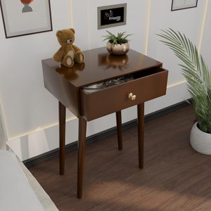 Modern Bedside <b>Table</b> with Solid Wood Legs, Minimalist and Practical End <b>Side</b> <b>Table</b> with Drawer <b>Storage</b>, Easy Assembly (Brown) - Product Image 1