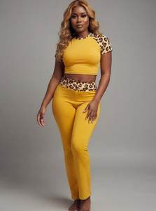 Leggings jaunes taille haute évasés pleine longueur en Spandex et Polyester extensible dans les quatre sens avec taille élastique et antibactériens pour le yoga - Product Image 2
