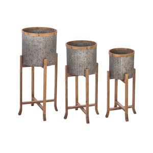 Industrial Rustic Galvanized Metal <b>Bucket</b> Planter With Tall Iron Stand Durable Outdoor/Indoor Floor Standing Flower Pot For Sale - Product Image 4