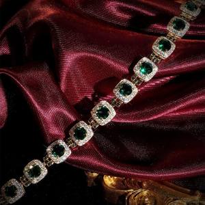 Bracelet Hip Hop en argent 925 plaqué or, serti de moissanites rondes couleur émeraude, style bling-bling, bijoux de luxe pour femmes - Product Image 2