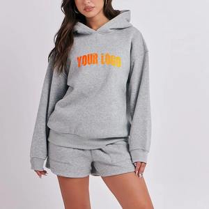 Ensemble de survêtement 2 pièces pour femme, coupe régulière, style hip-hop, 100 % coton, manches courtes, tricoté, pour entraînement et tenue décontractée, collection 2025 - Product Image 1