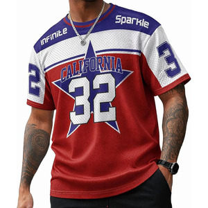 เสื้อเจอร์ซีย์หมายเลขสำหรับผู้ชาย Y2k เสื้อโอเวอร์ไซส์ลายแคลิฟอร์เนีย สตรีทแวร์ คอกลม แขนสั้น - Product Image 1
