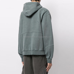 "Sudaderas con capucha de gran tamaño lavadas con ácido azul bordadas personalizadas con detalles desgastados de Estilo Vintage bolsillos de carga grandes (teñido liso OEM)" - Product Image 3