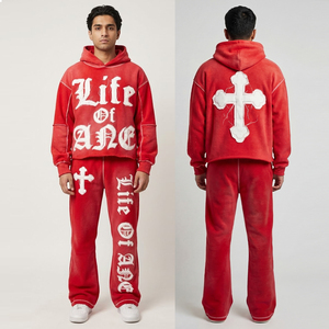 Conjunto de Sudadera y Pantalones Deportivos Casuales con Pedrería y Parches, Estilo Lavado Ácido, Pantalones Capri y Sudadera con Capucha - Product Image 1