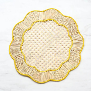 Elegant Yellow Wavy Placemat Scalloped Rattan Placemats for Dining Table Boho Rattan Charger <b>Plates</b> Customize from Vietnam - Product Image 1