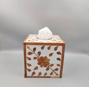Indian Style Wooden Napkin Tissue <b>Box</b> With Resin & Wood Inlay Handmade Eco-Friendly Living Room Table Christmas Gift Accessories - Product Image 1