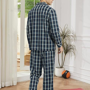 <b>Men</b> Plaid Long Sleeve <b>Pajamas</b> <b>Set</b> 100% Cotton Flannel Soft Autumn Sleepwear with Pocket Classical Style - Product Image 2