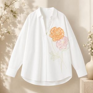 Chemise en coton blanc pour femme, look luxueux, broderie florale, manches longues, chemisier décontracté, vente en gros, fournisseur B2B - Product Image 3