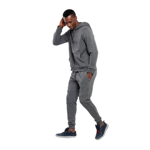 Sweat-shirt à capuche zippé gris pour homme, coupe classique, couleur unie, en molleton tricoté, pour l'automne - Product Image 2