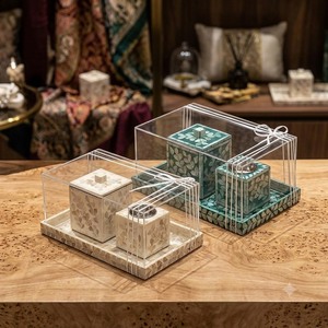 Juego de Bandejas Rectangulares de Sal del Himalaya, Material Orgánico, con Caja y Quemador de Incienso Bakhoor, Decoración Ecológica para el Hogar - Product Image 1